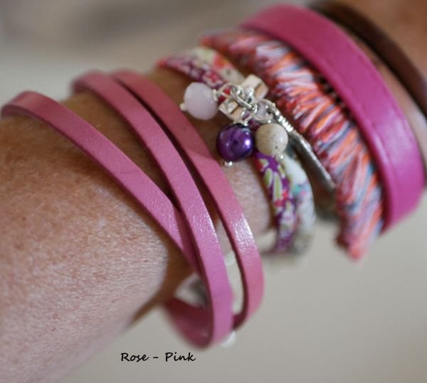 bracelete de couro boheme chic pink