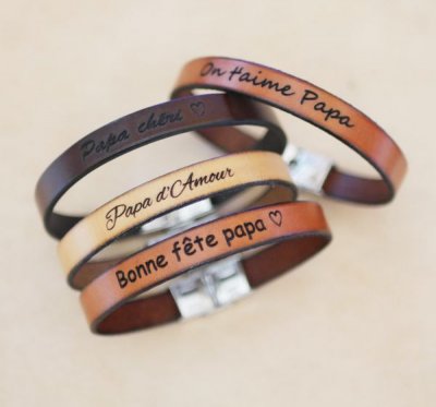 bracelete em pele gravada para homem