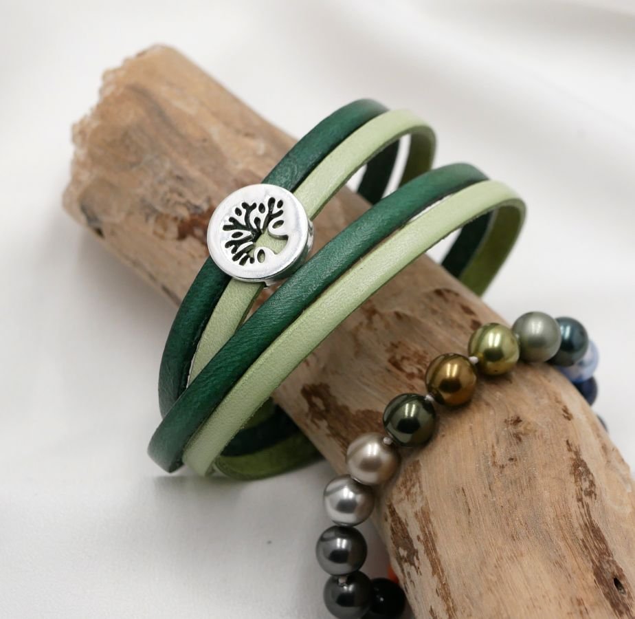 Árvore da pulseira da vida em pele dupla personalizada através de gravura