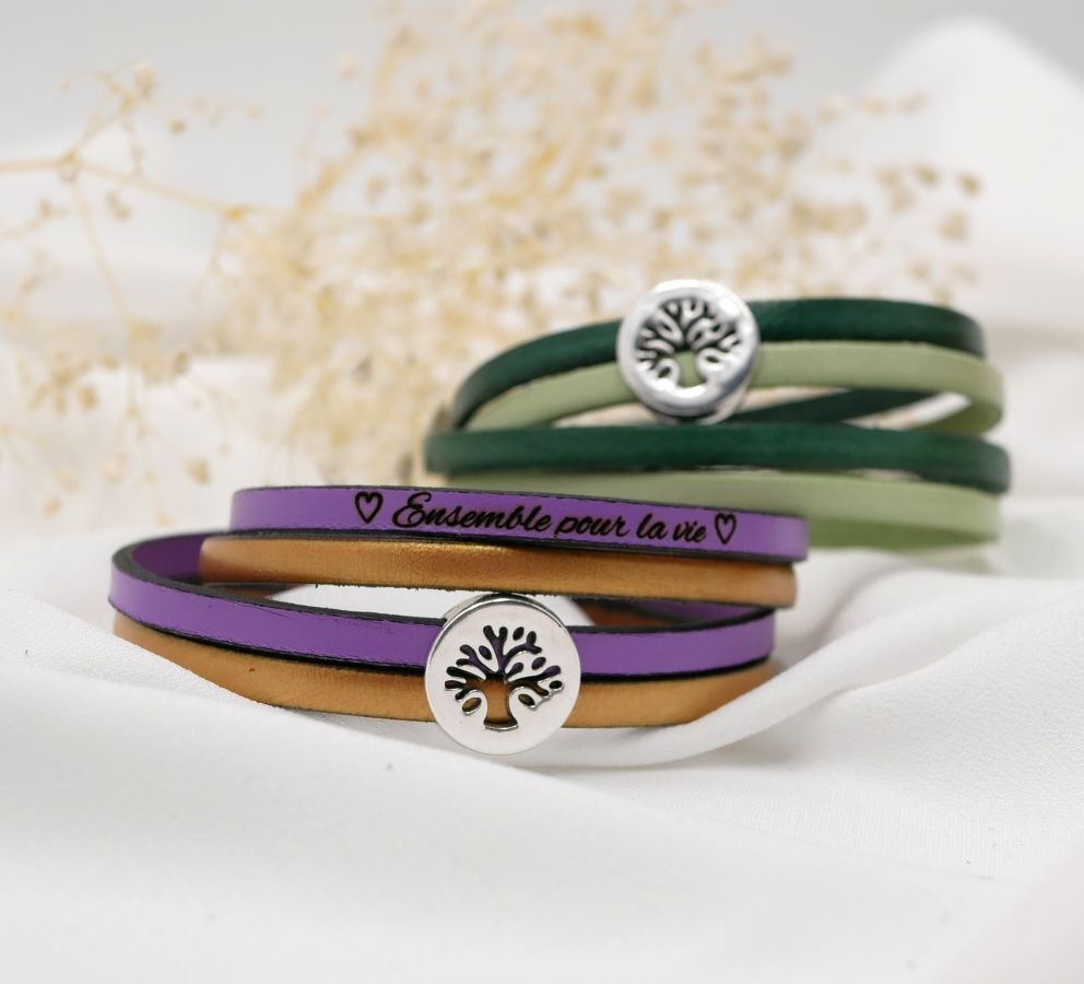 Árvore da pulseira da vida em pele dupla personalizada através de gravura