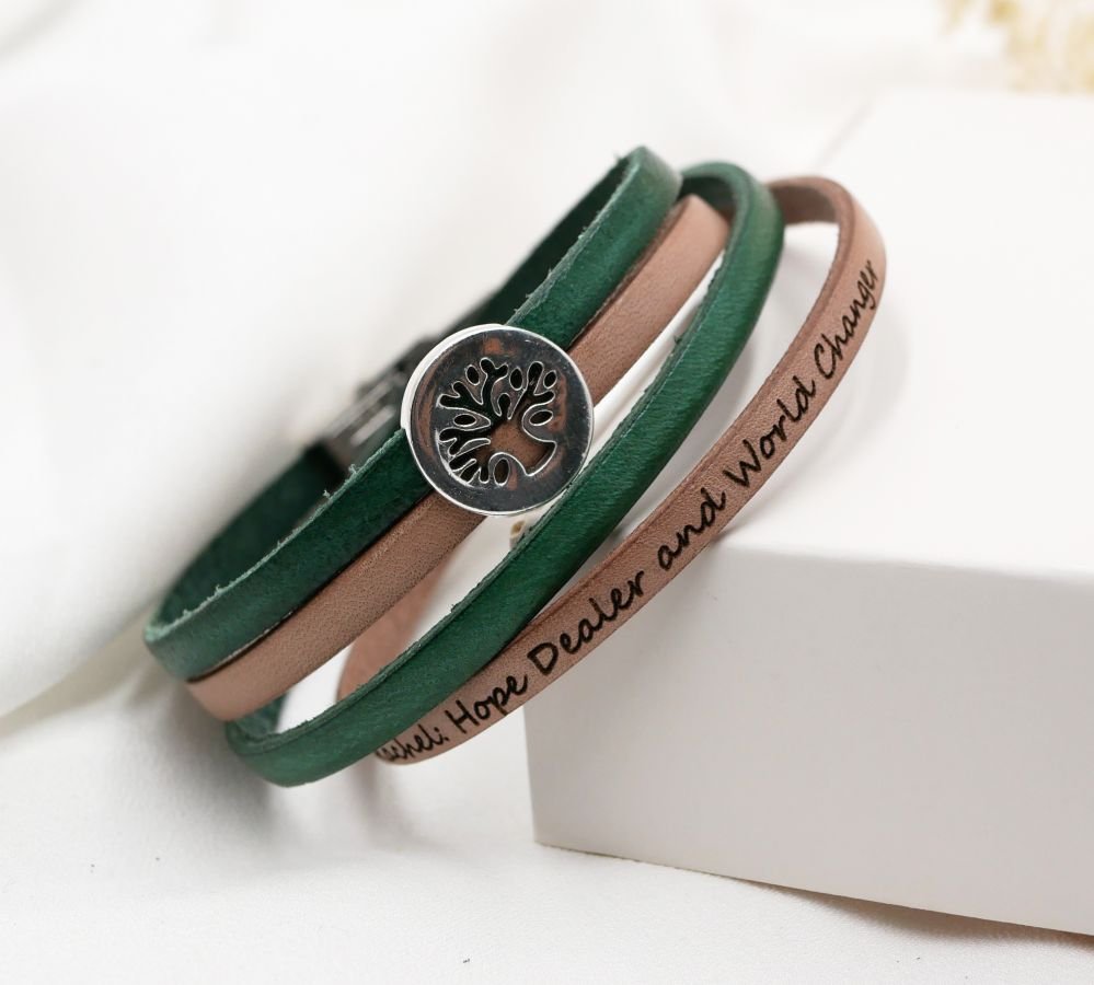 Árvore da pulseira da vida em pele dupla personalizada através de gravura