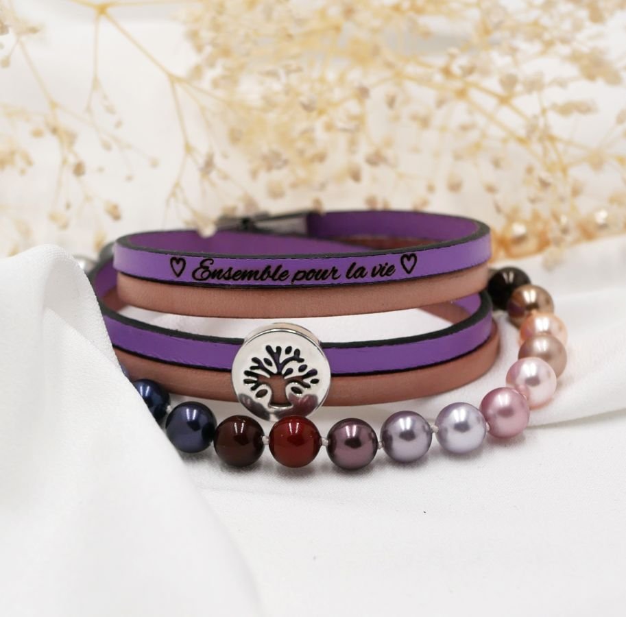 Árvore da pulseira da vida em pele dupla personalizada através de gravura