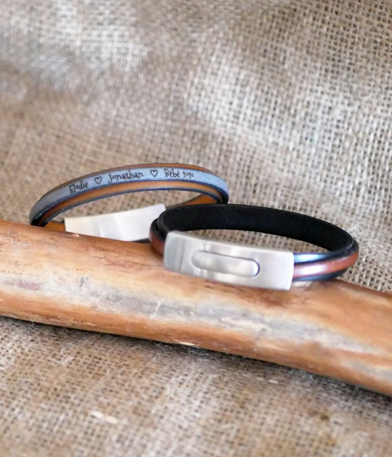 Correia de couro de dois tons, personalizável por cor e gravura 