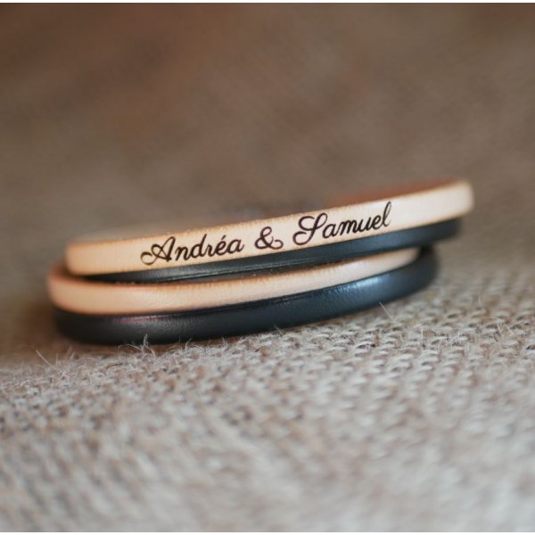 Pulseira dupla de couro em duo para ser personalizada por grava&ccedil;&atilde;o