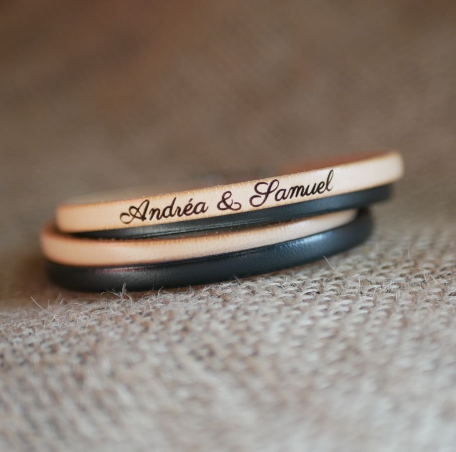 Pulseira dupla de couro em duo para ser personalizada por gravação