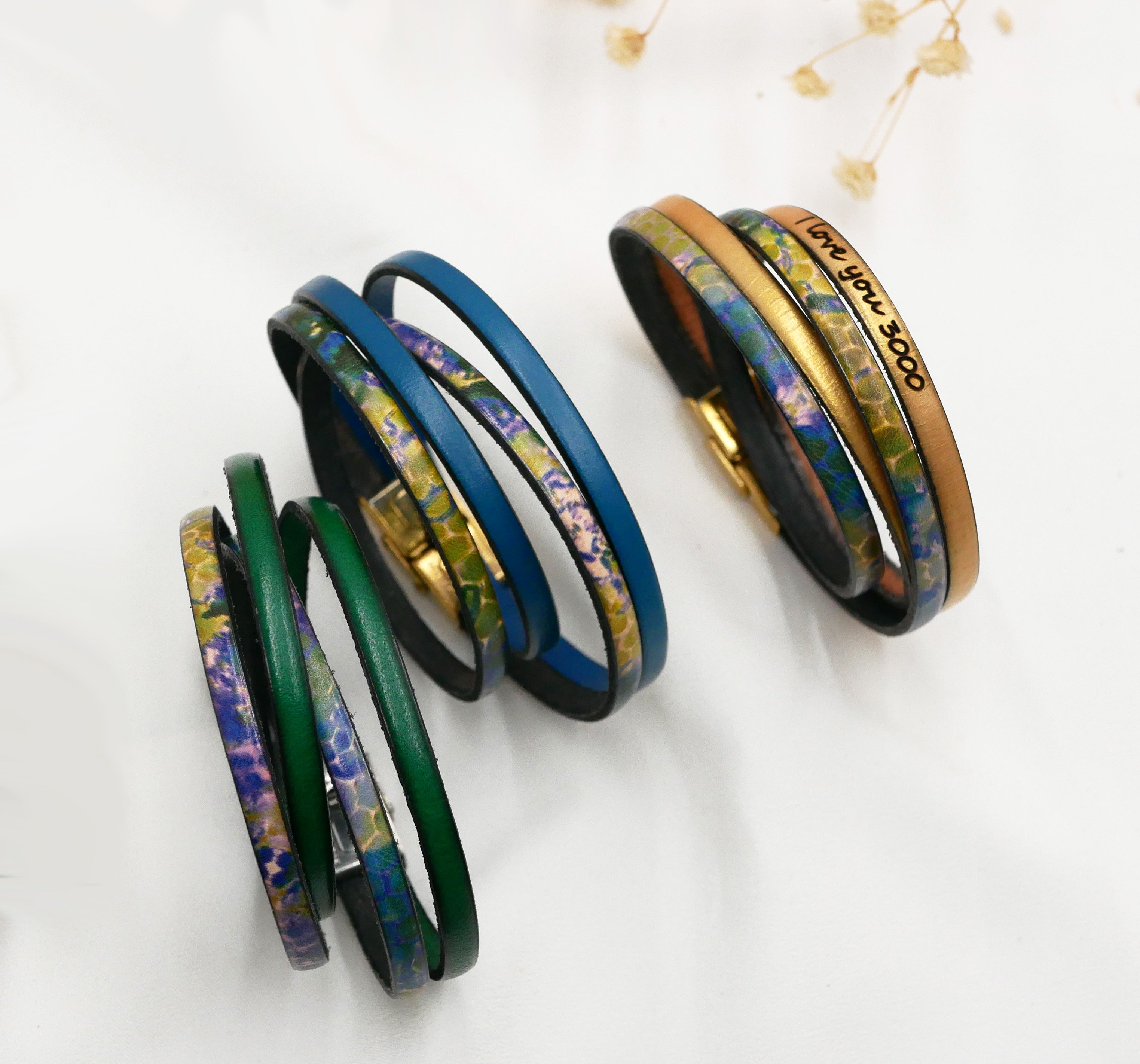 Pulseira de couro com impress&atilde;o impressionista para personalizar