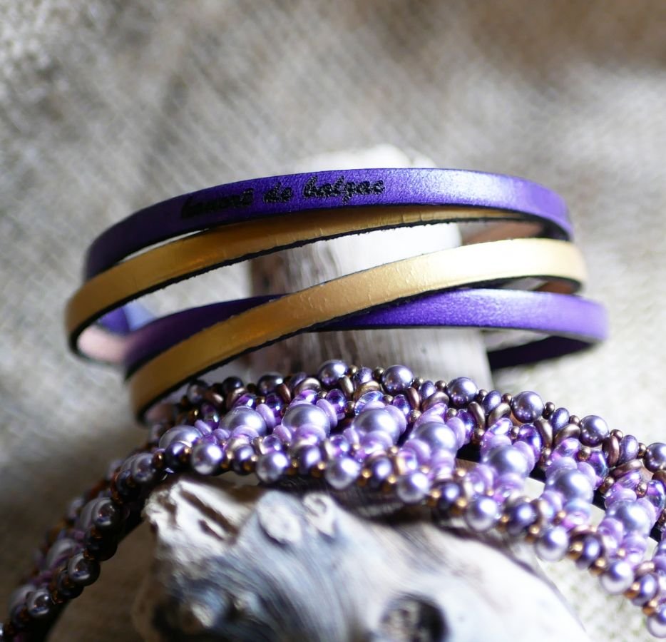 Pulseira dupla de couro em duo para ser personalizada por gravação