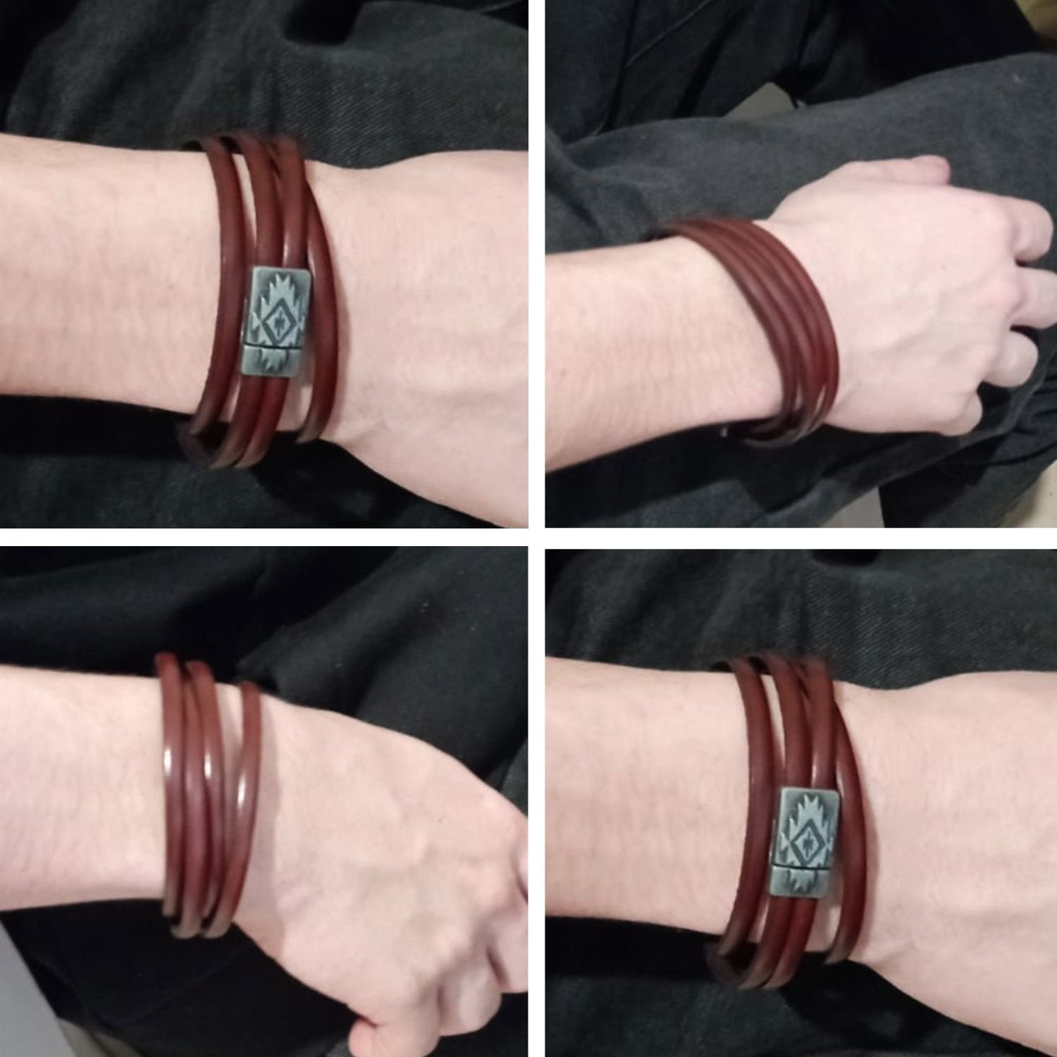 Pulseira em pele com fecho magnético étnico para personalizar