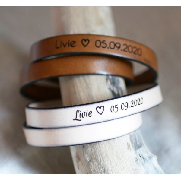 Pulseira de couro de dupla volta do pap&aacute; personaliz&aacute;vel por grava&ccedil;&atilde;o