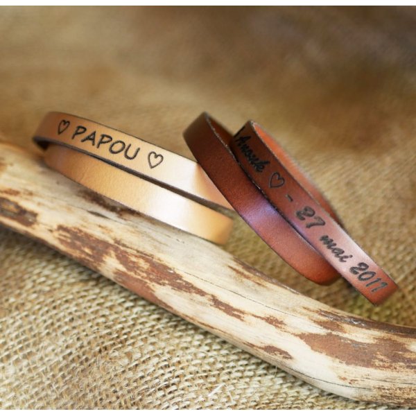 Pulseira de couro de dupla volta do pap&aacute; personaliz&aacute;vel por grava&ccedil;&atilde;o