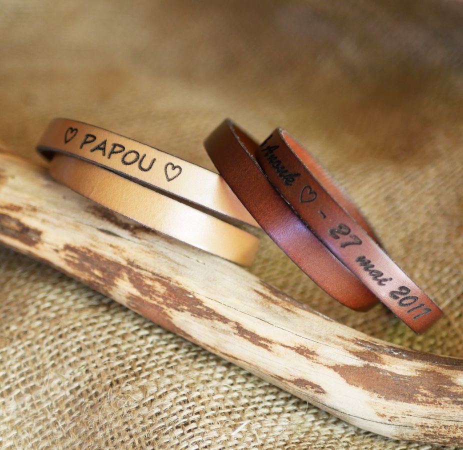 Pulseira de couro de dupla volta do papá personalizável por gravação