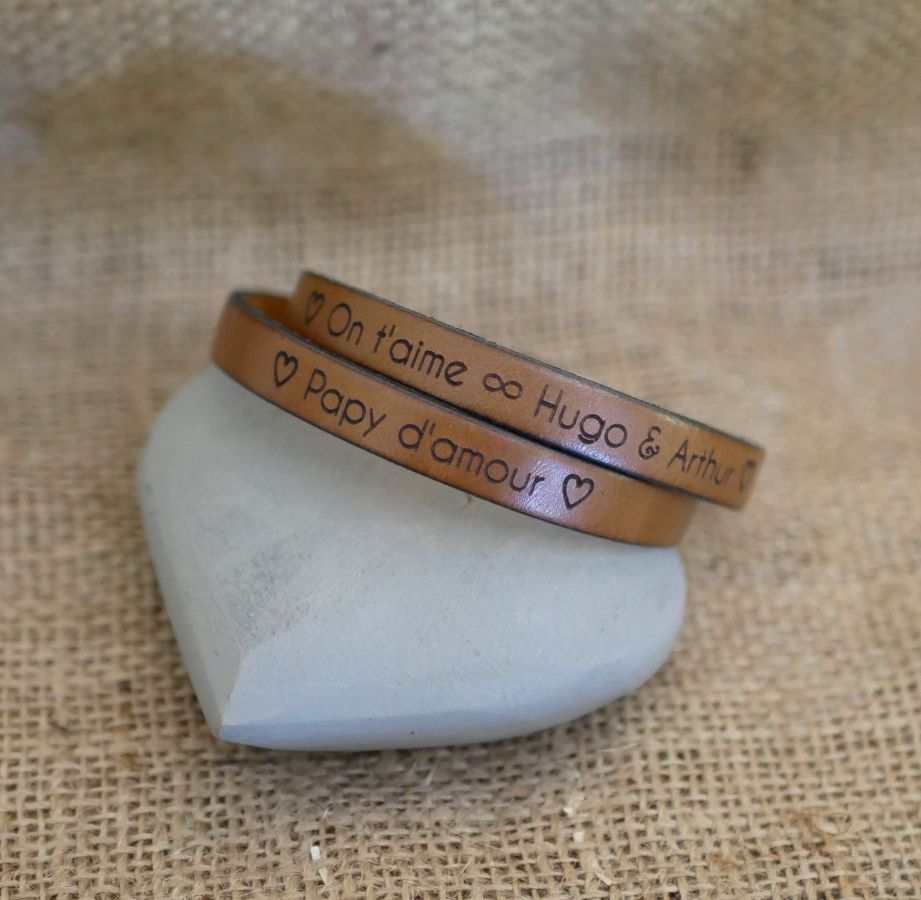 Pulseira de couro de dupla volta do papá personalizável por gravação