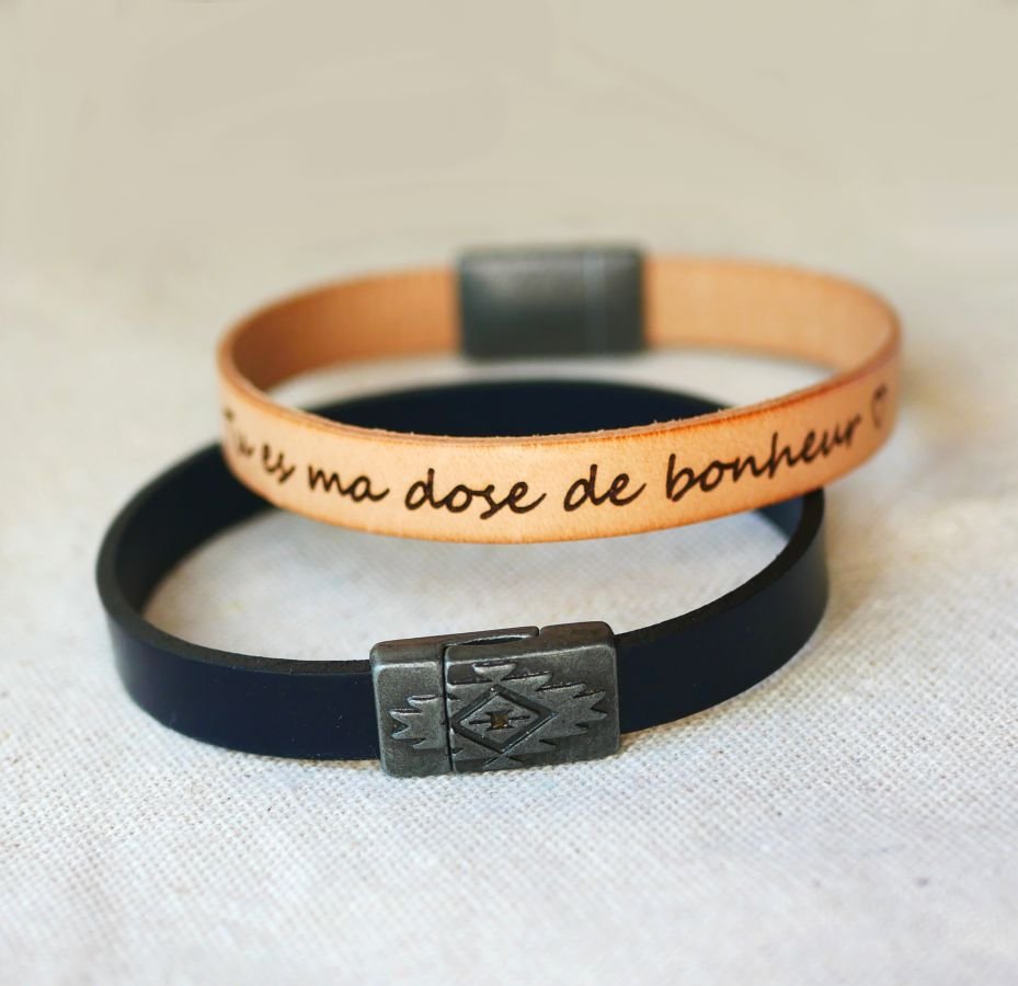 Pulseira de couro com fecho magnético étnico para personalizar