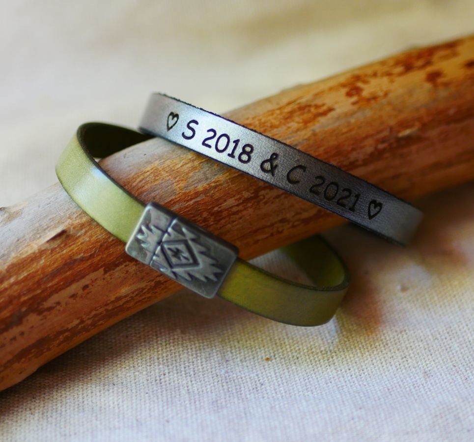 Pulseira de couro com fecho magnético étnico para personalizar
