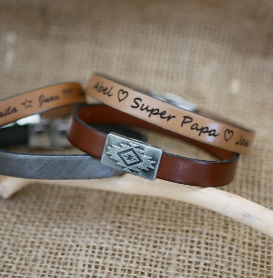 Pulseira de couro com fecho magnético étnico para personalizar