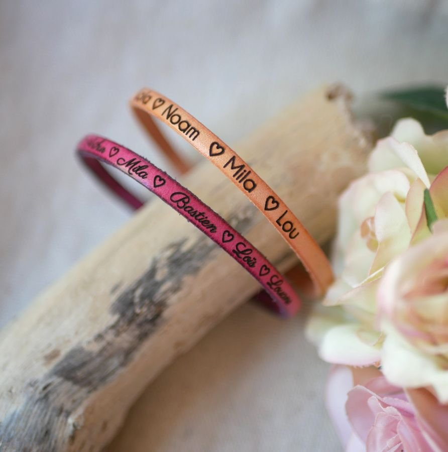 Pulseira de couro personalizável através de gravura mulher ou homem