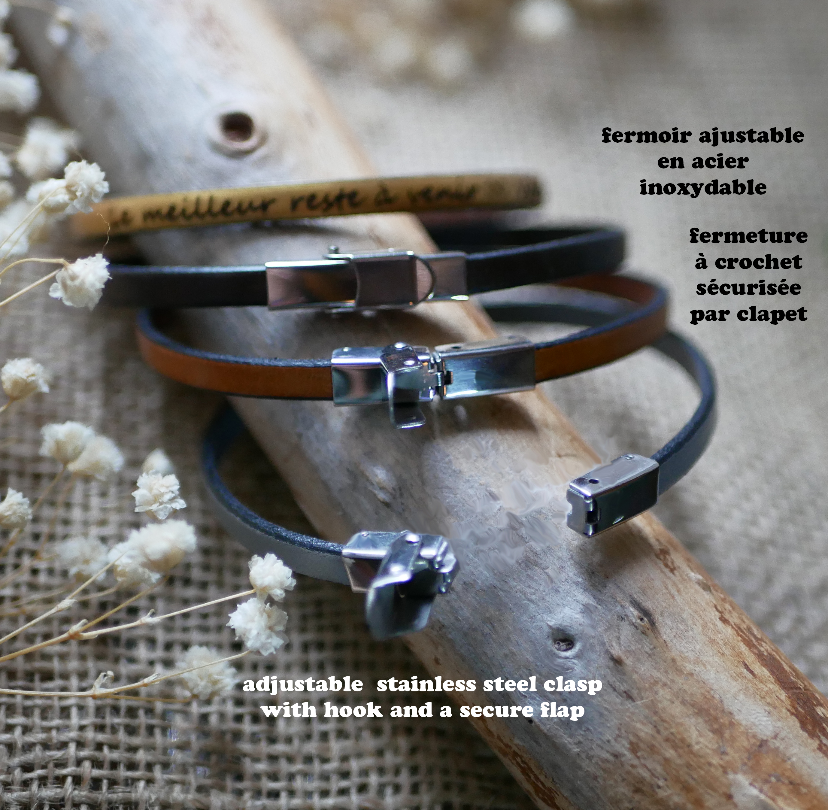 Pulseira de couro personalizável através de gravura mulher ou homem
