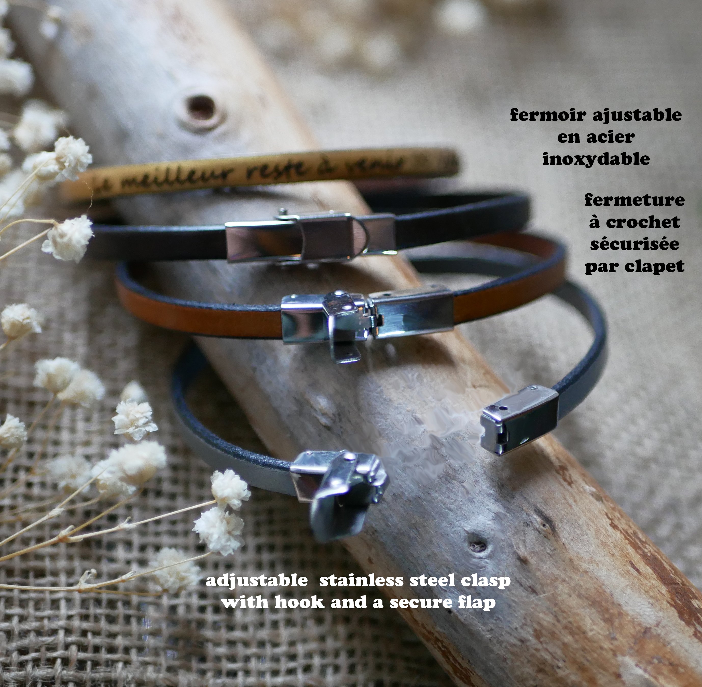 Pulseira de couro personalizável através de gravura mulher ou homem