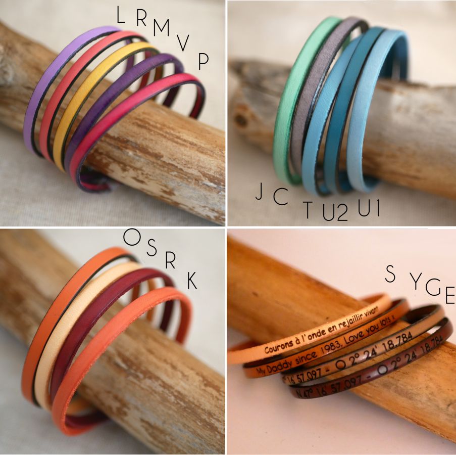 Pulseira de couro personalizável através de gravura mulher ou homem