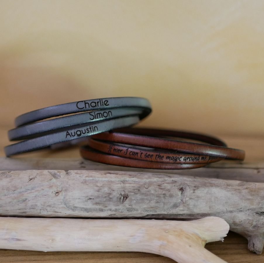 Pulseira personalizada de couro de 3 voltas para homens ou mulheres