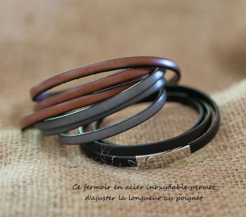Pulseira personalizada de couro de 3 voltas para homens ou mulheres