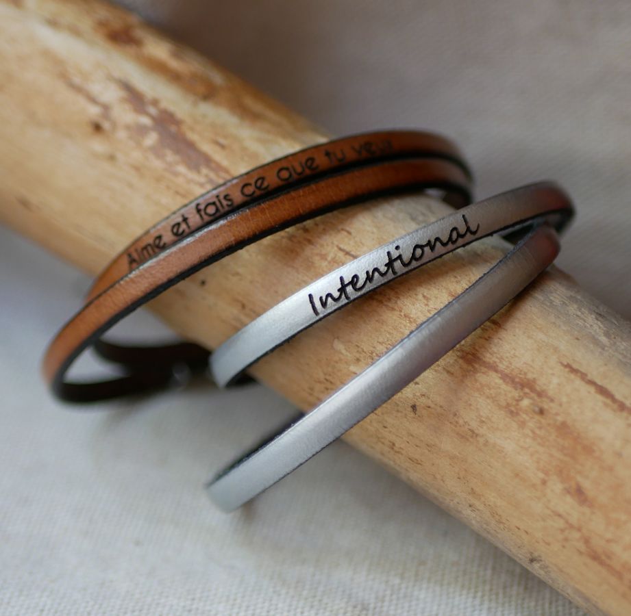 Pulseira de couro de 2 voltas para homens ou mulheres para personalizar