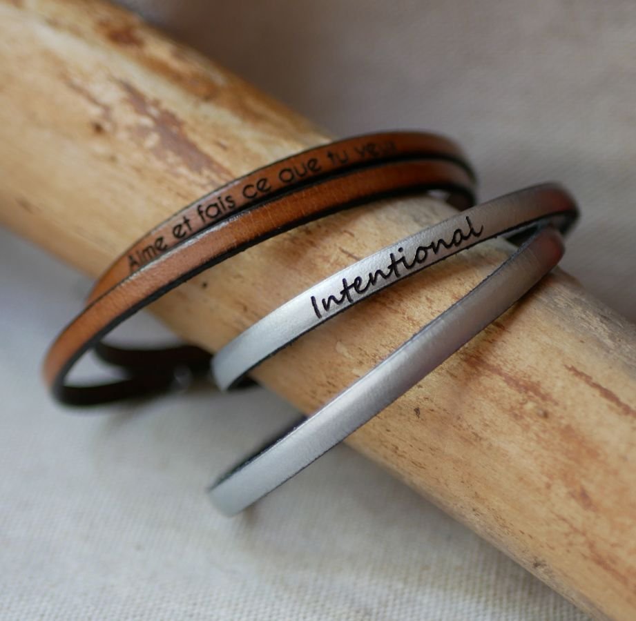 Pulseira de couro de 2 voltas para homens ou mulheres para personalizar