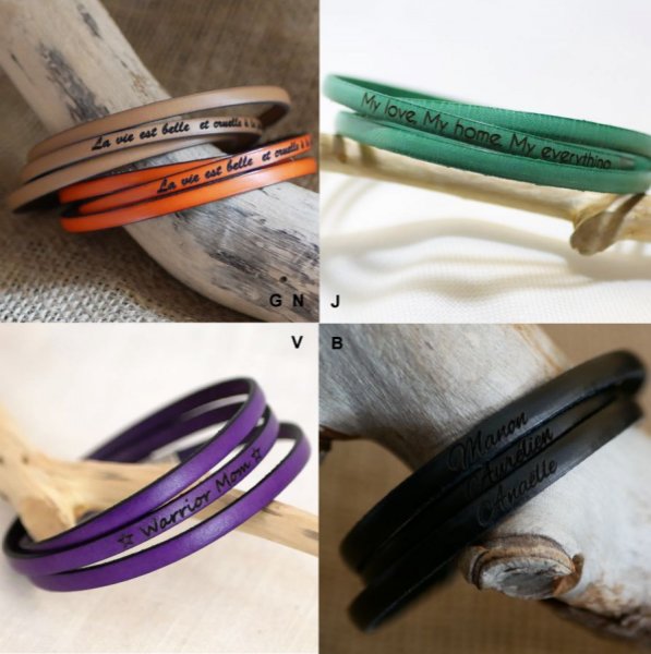 Pulseira personalizada de couro de 3 voltas para homens ou mulheres