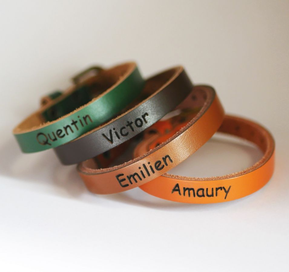 Pulseira de couro gravada de uma só vez para personalizar a criança adulta mista