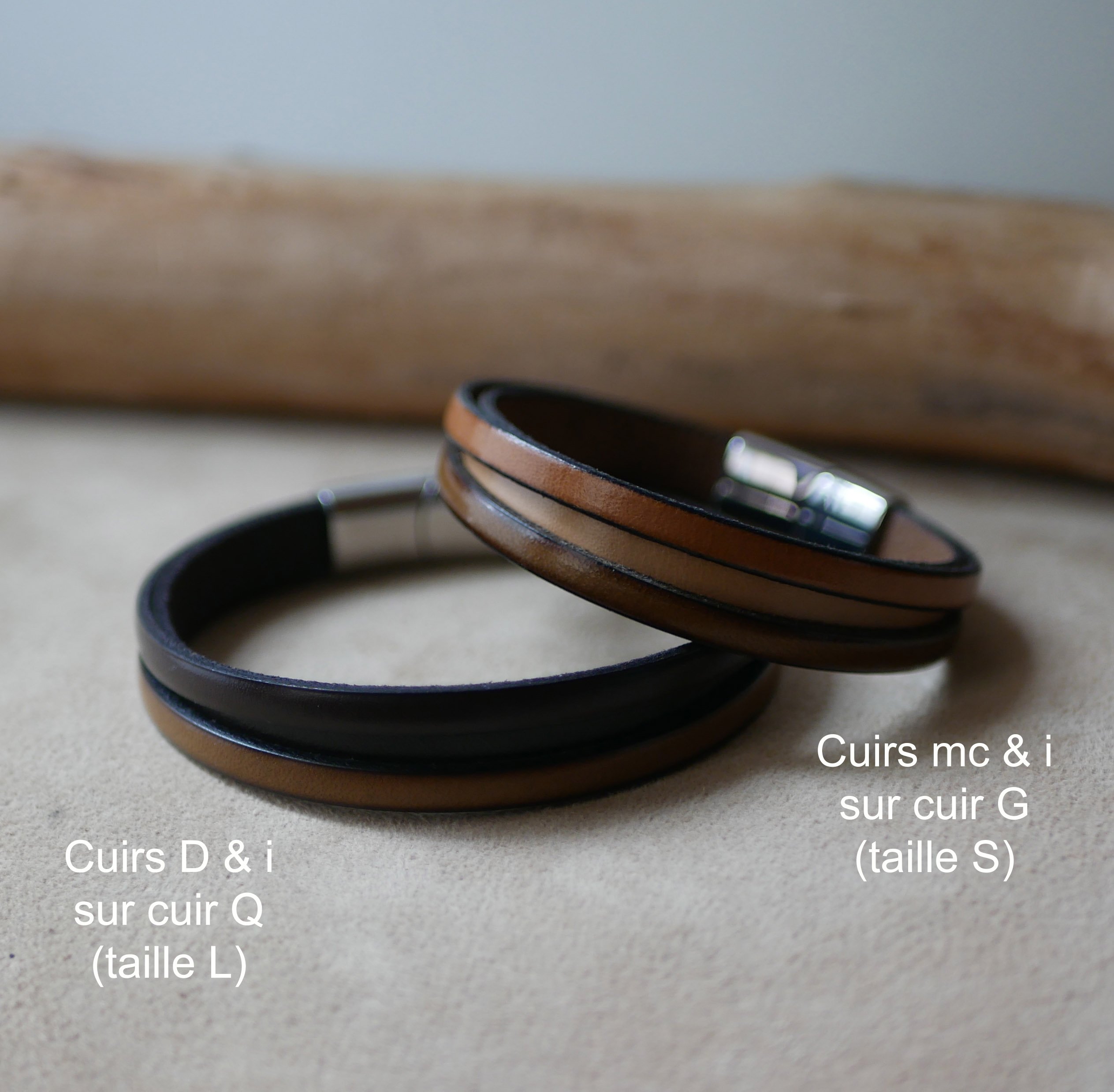 Pulseira de couro bicolor para homem com mensagem gravada oculta