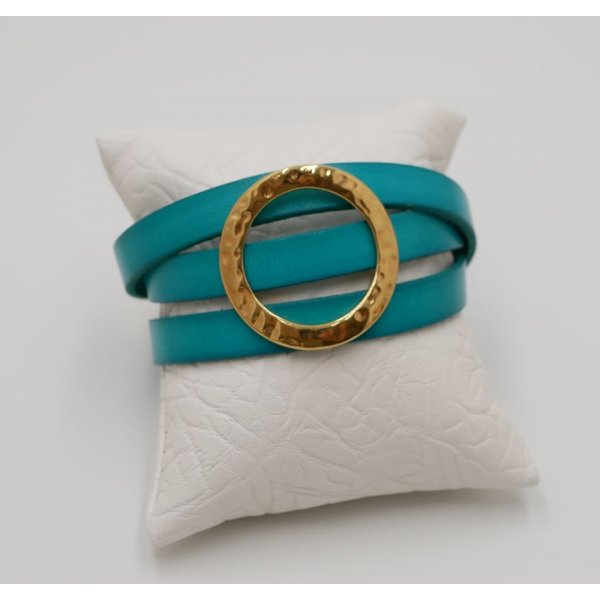 Pulseira de couro com grande anel de ouro, personaliz&aacute;vel para 3 pulsos