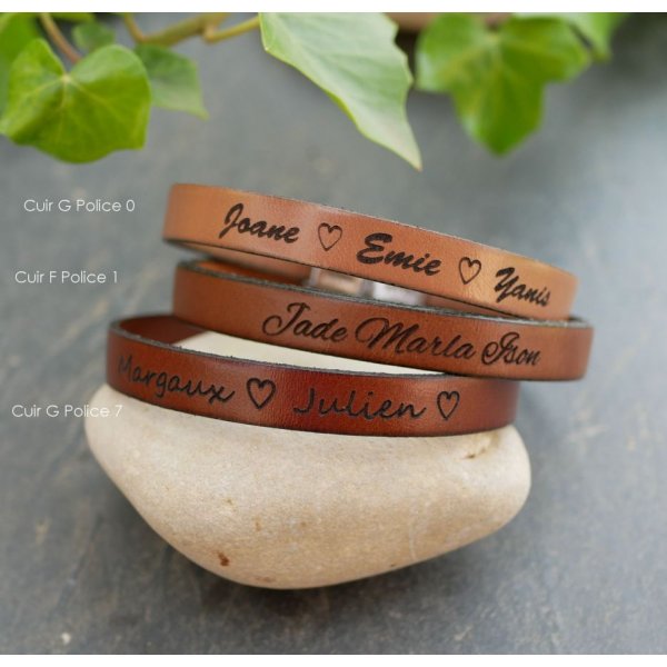 Pulseira personalizada de couro para homens ou mulheres gravada com nomes ou mensagem