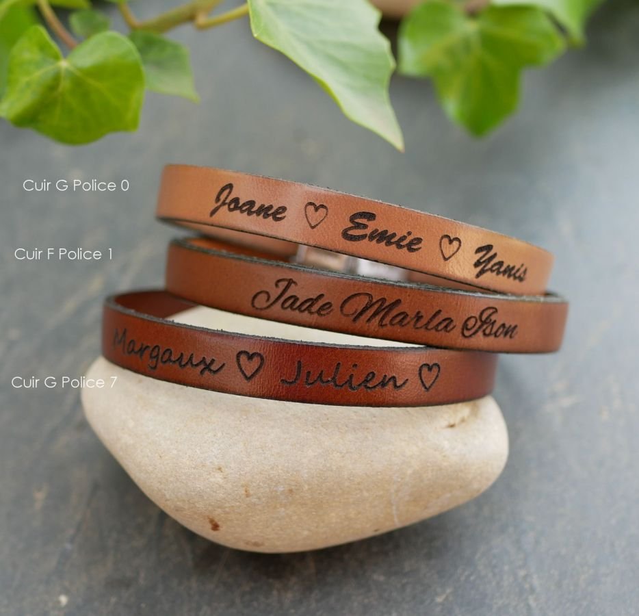 Pulseira personalizada de couro para homens ou mulheres gravada com nomes ou mensagem