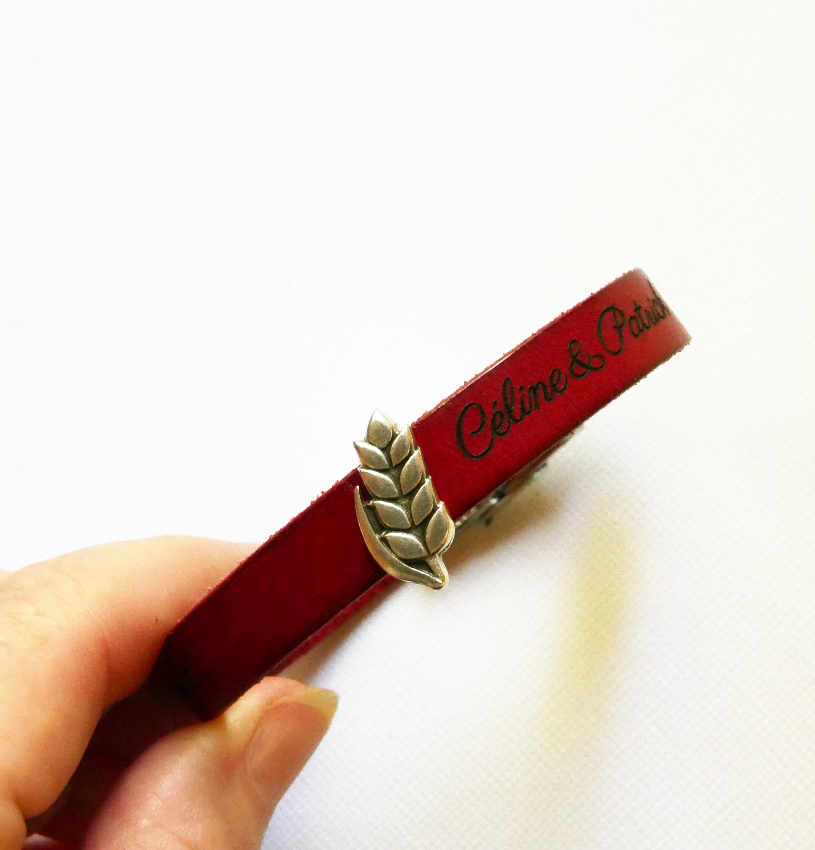 Pulseira de couro personalizável e laço Epi de blé, noces de froment para homem e mulher
