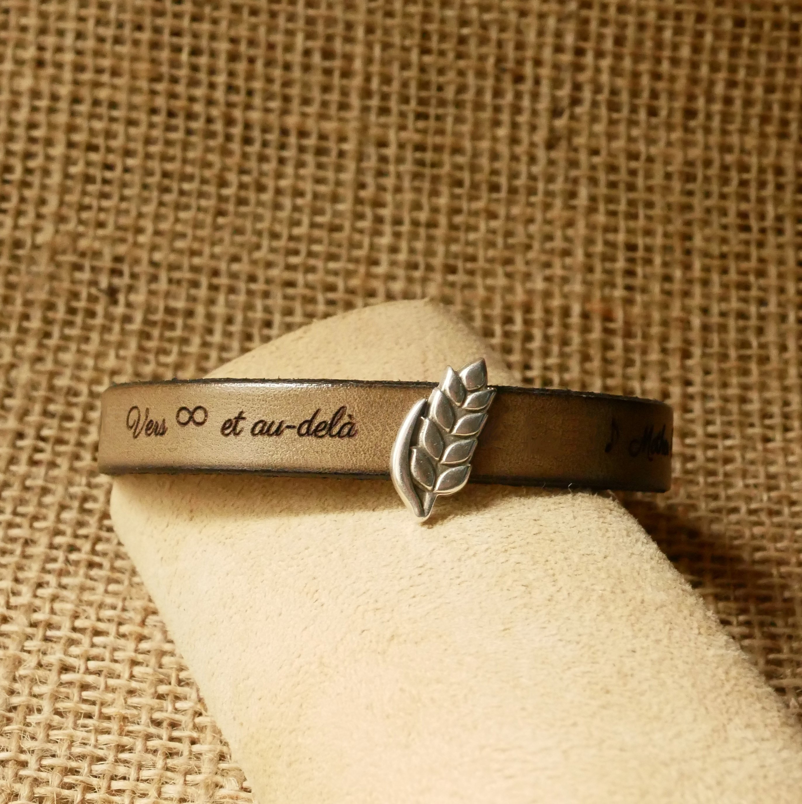 Pulseira de couro personalizável e laço Epi de blé, noces de froment para homem e mulher