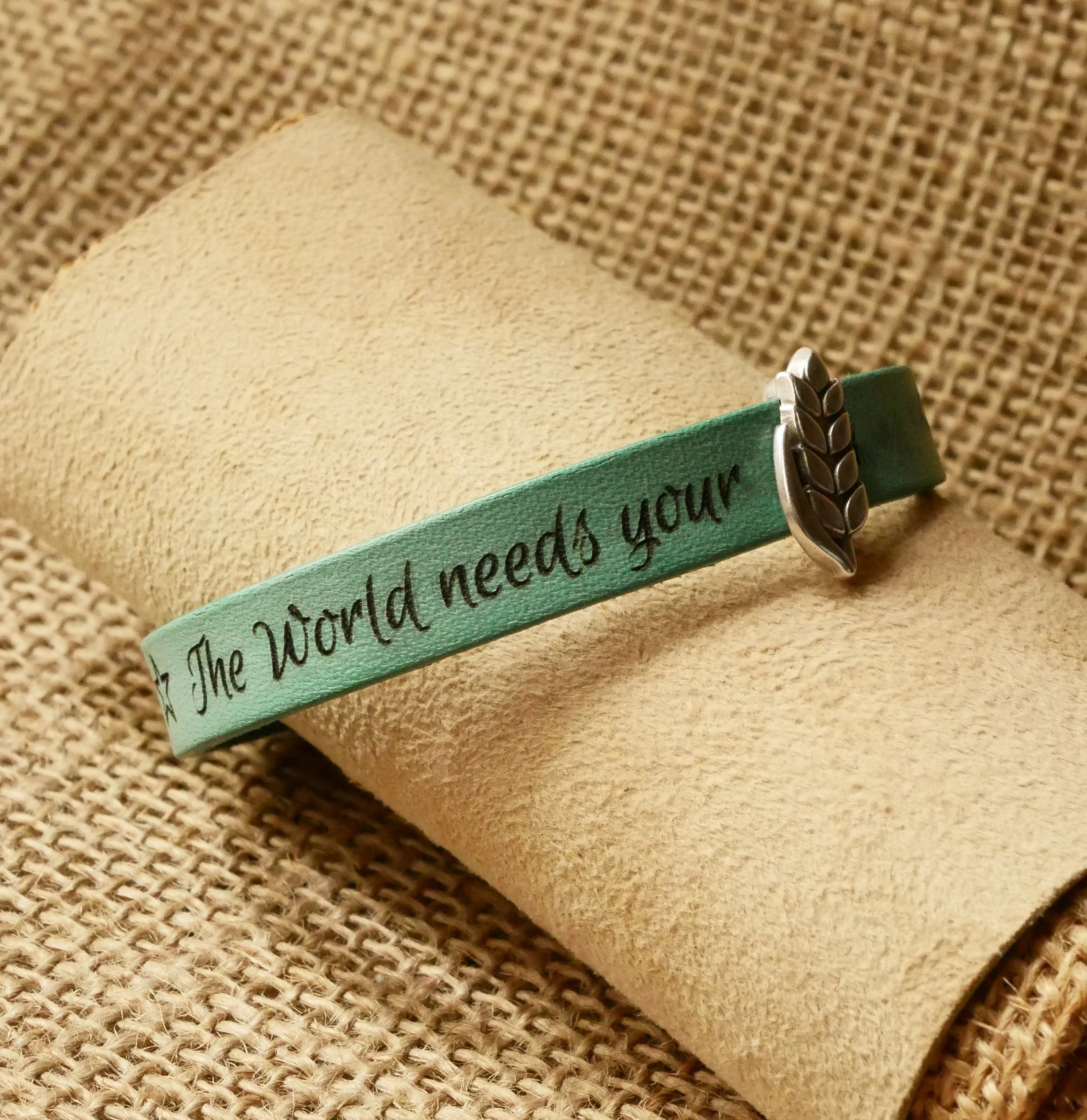 Pulseira de couro personalizável e laço Epi de blé, noces de froment para homem e mulher