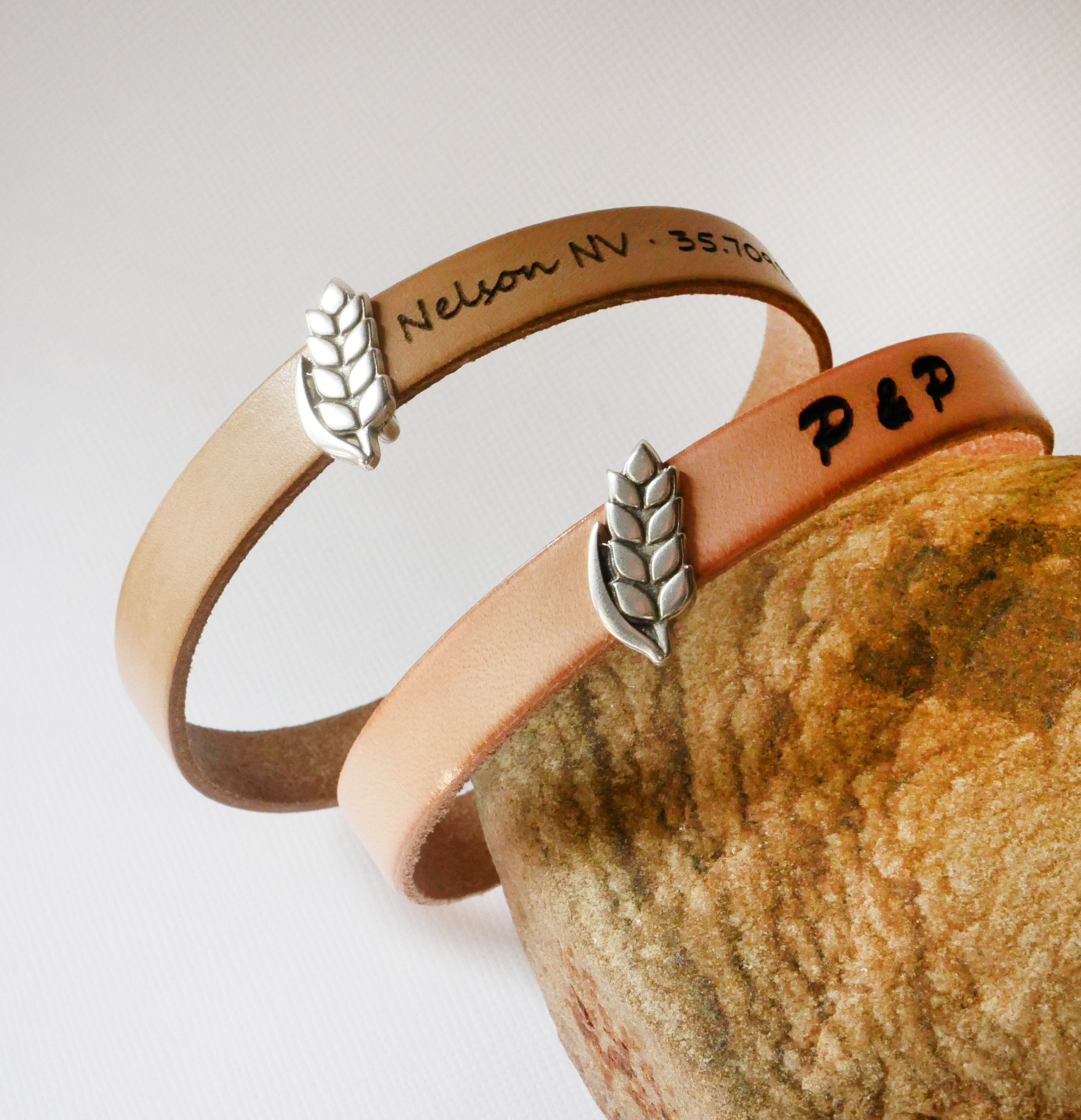 Pulseira de couro personaliz&aacute;vel e la&ccedil;o Epi de bl&eacute;, noces de froment para homem e mulher