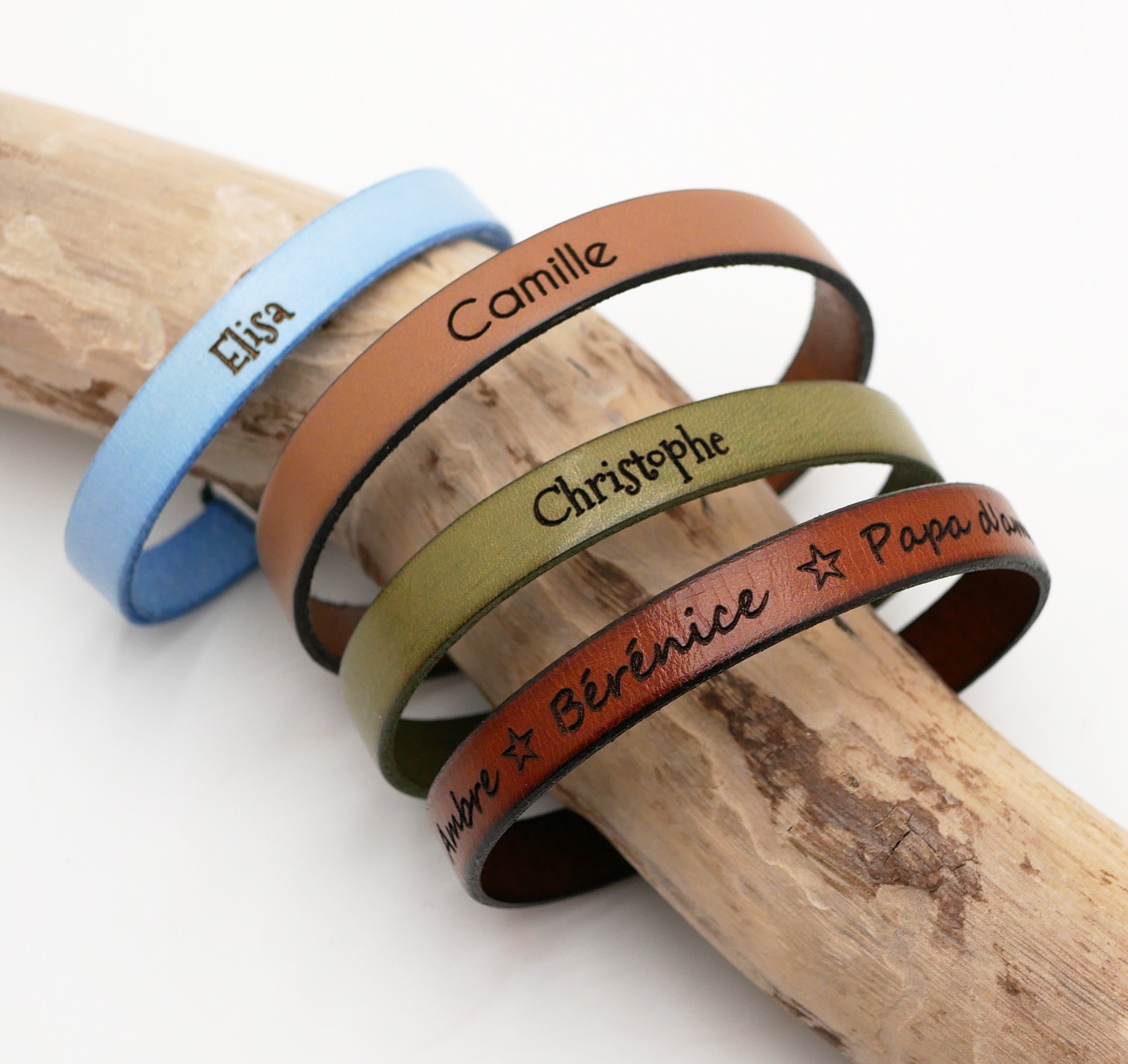 Pulseira personalizada de couro para homens ou mulheres gravada com nomes ou mensagem