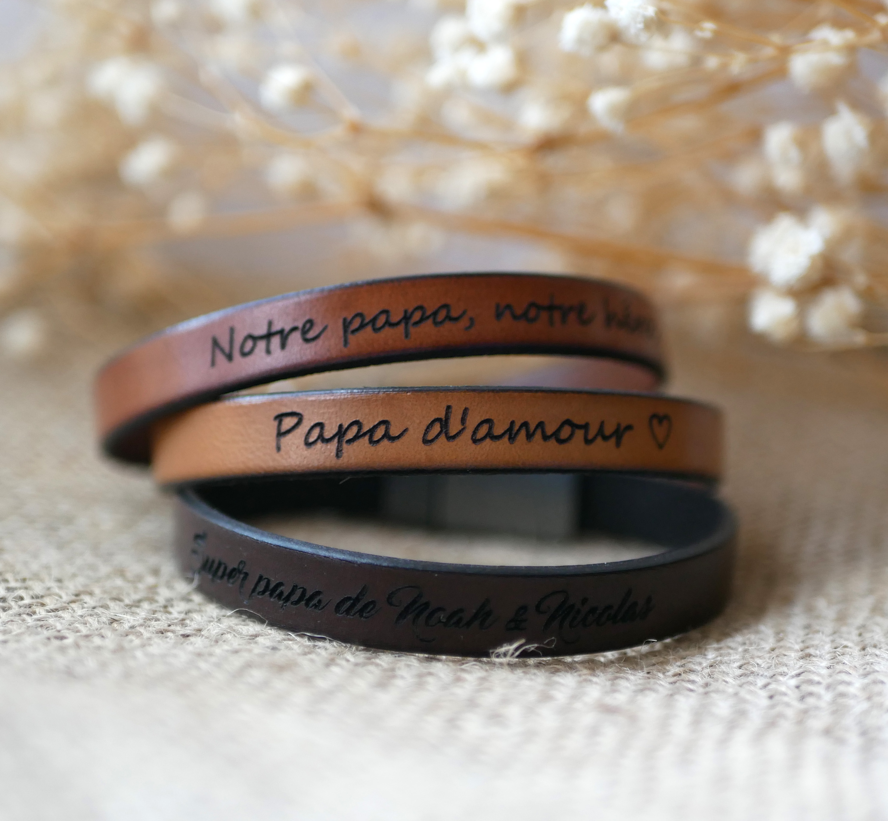 Pulseira em pele para personalizar com gravação Fecho magnético preto