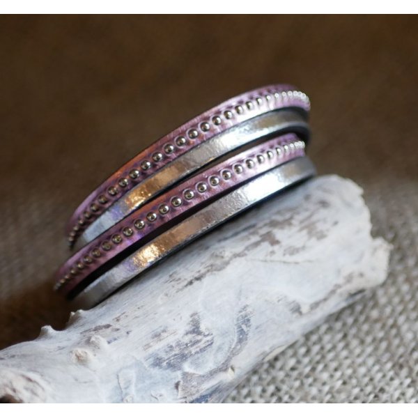 Pulseira personalizada de couro duplo com gravura rosa 