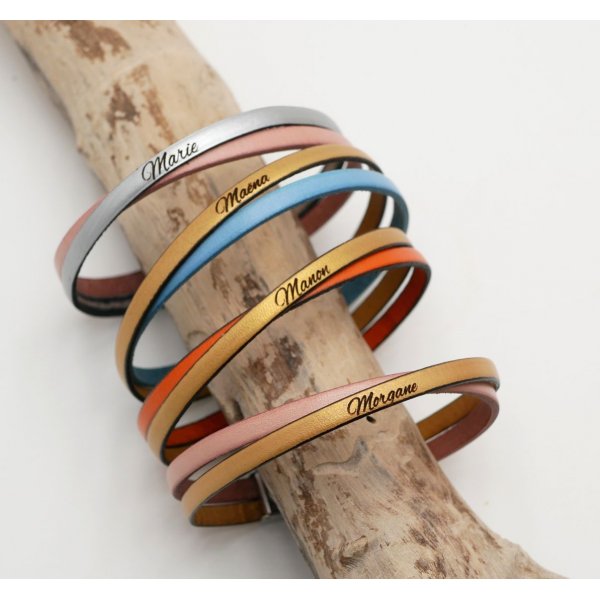 Pulseira duo de couro Twist personaliz&aacute;vel para homens ou mulheres