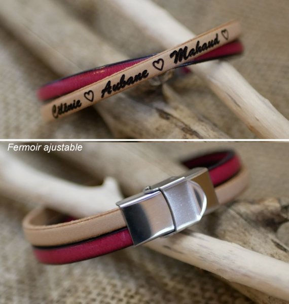 Pulseira dupla em pele cruzada personalizada para rapariga ou mulher 