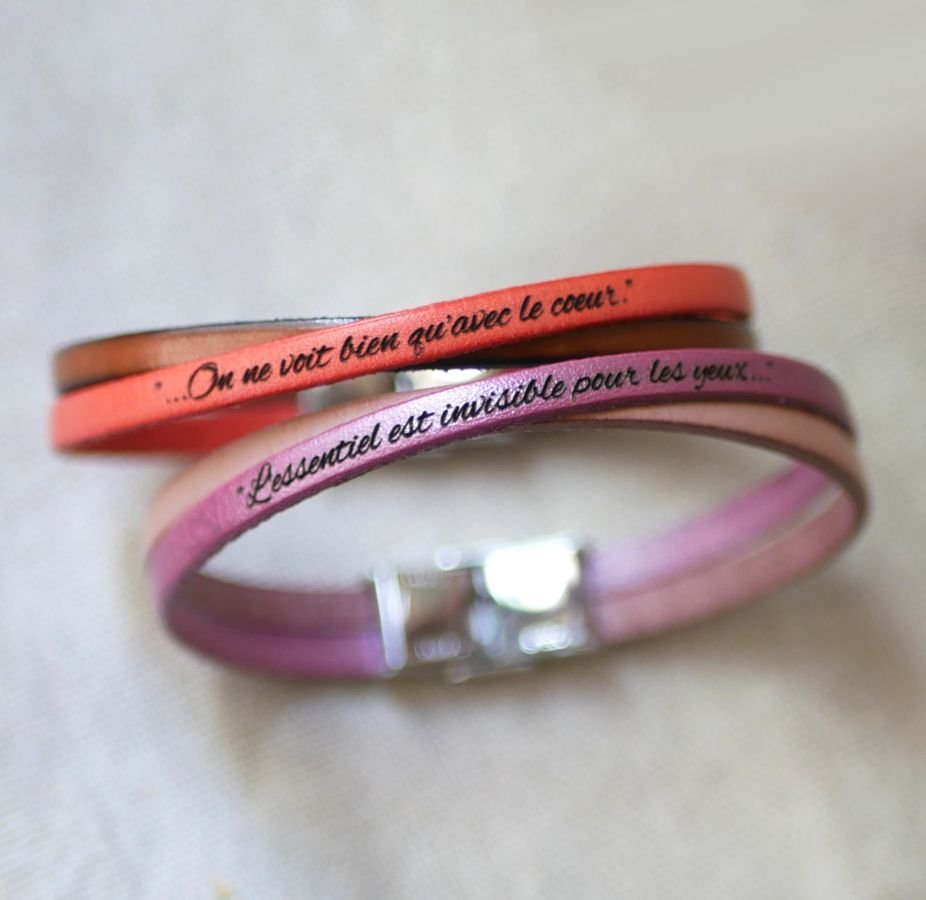 Pulseira dupla em pele cruzada personalizada para rapariga ou mulher 