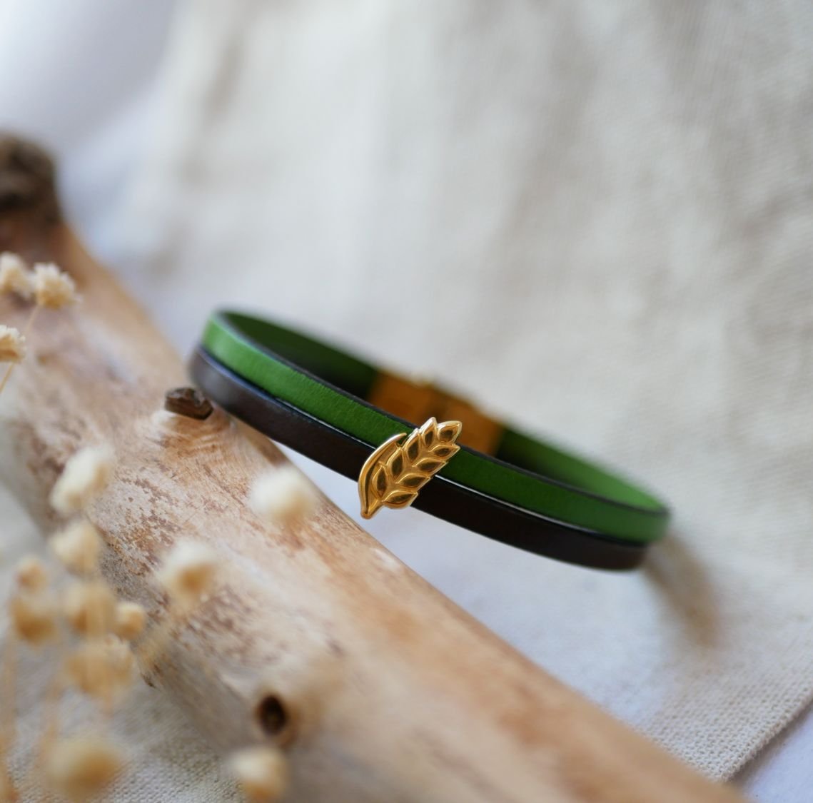 Pulseira dupla de couro e laço de espiga de trigo dourado, personalizável, presente de casamento para mulheres