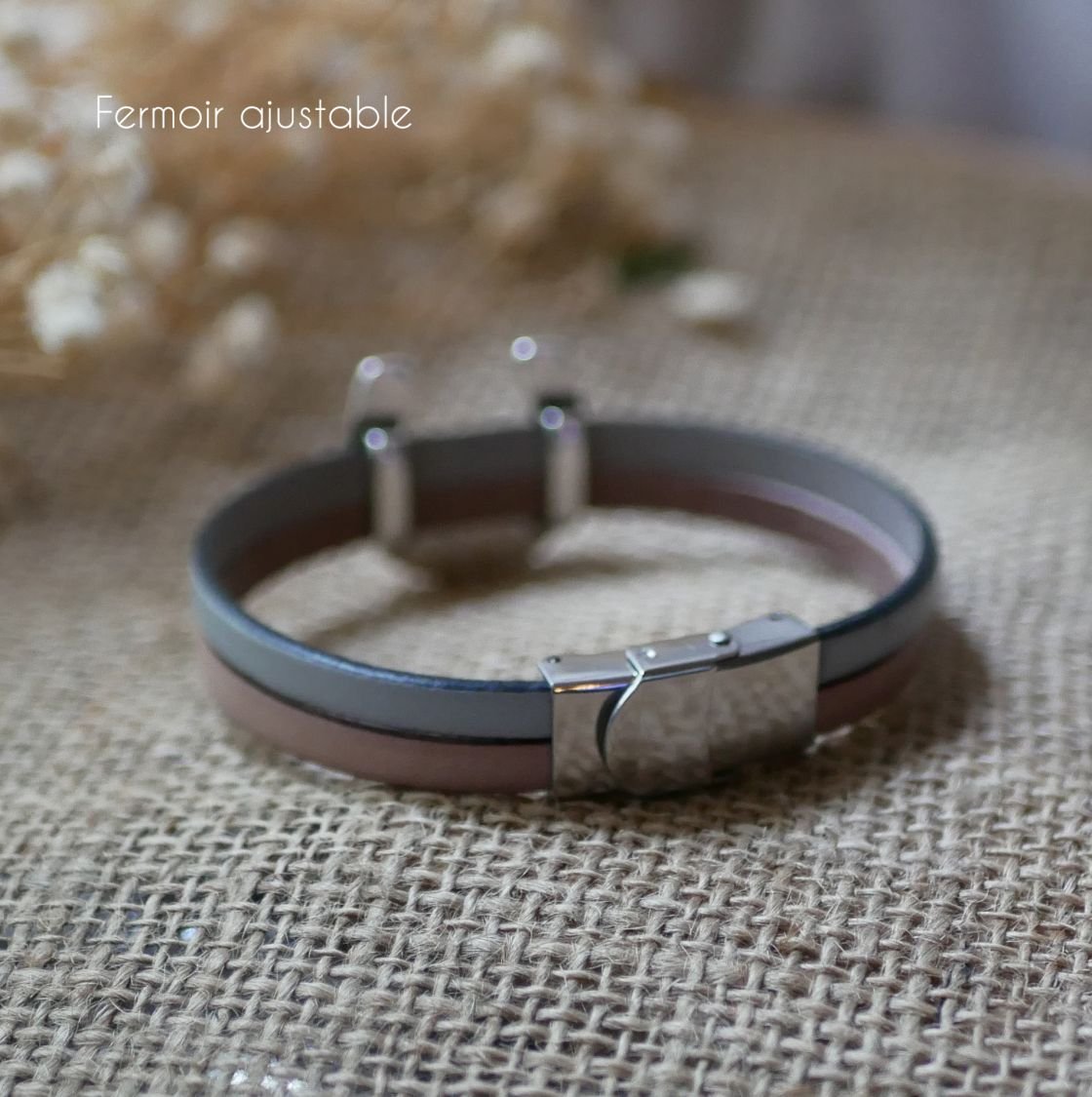 Pulseira de duo em couro e laço em ferradura personalizável para homens ou mulheres