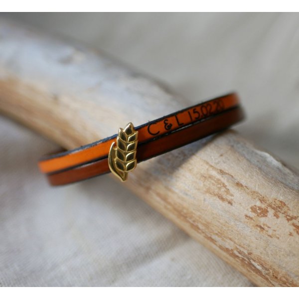Pulseira dupla de couro e la&ccedil;o de espiga de trigo dourado, personaliz&aacute;vel, presente de casamento para mulheres