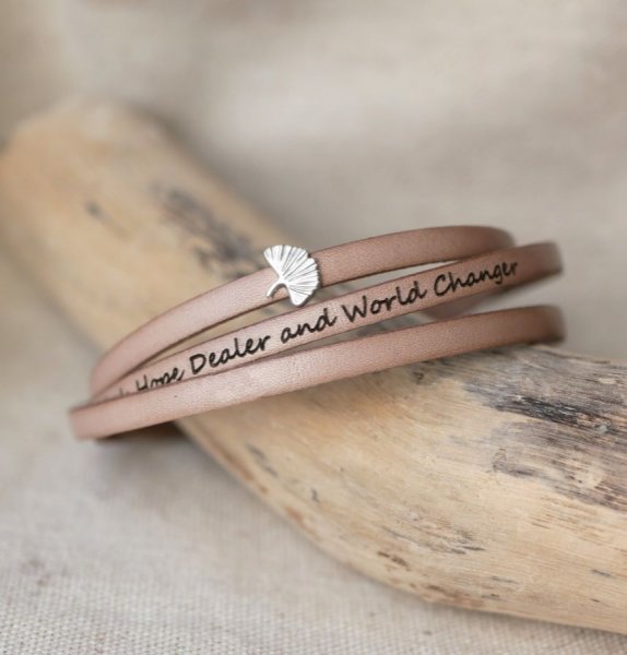 Pulseira de couro mulher multi-tours Ginkgo folha prata personalizada 