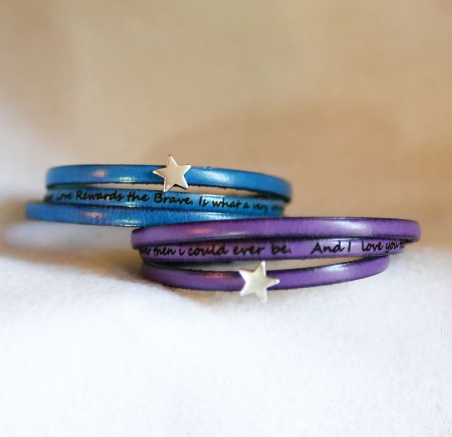 Pulseira de couro para mulheres, personalizável, desenho em estrela de prata