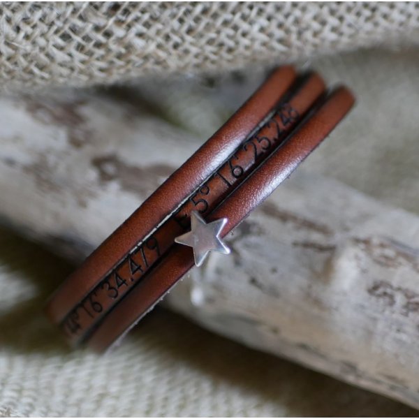 Pulseira de couro para mulheres, personaliz&aacute;vel, desenho em estrela de prata