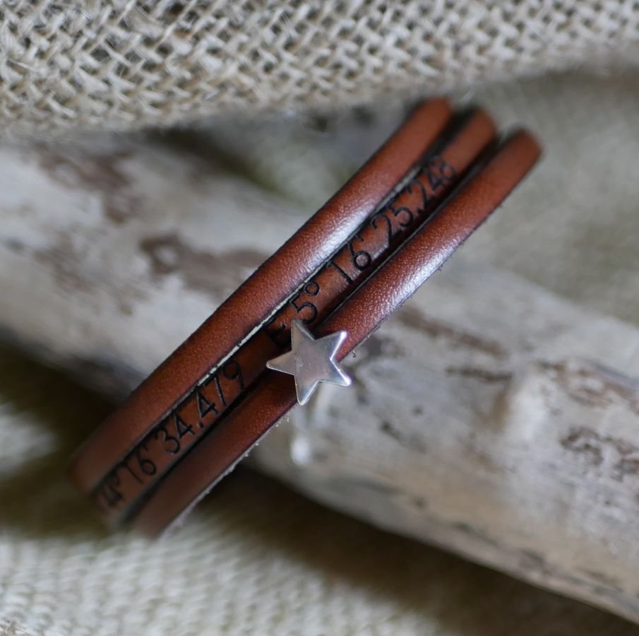 Pulseira de couro para mulheres, personalizável, desenho em estrela de prata